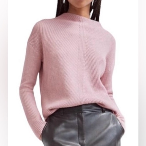 Babaton Sweaters - Babaton Chalmers Light  Pink Mock Neck Knit Sweater Linen/Wool Blend